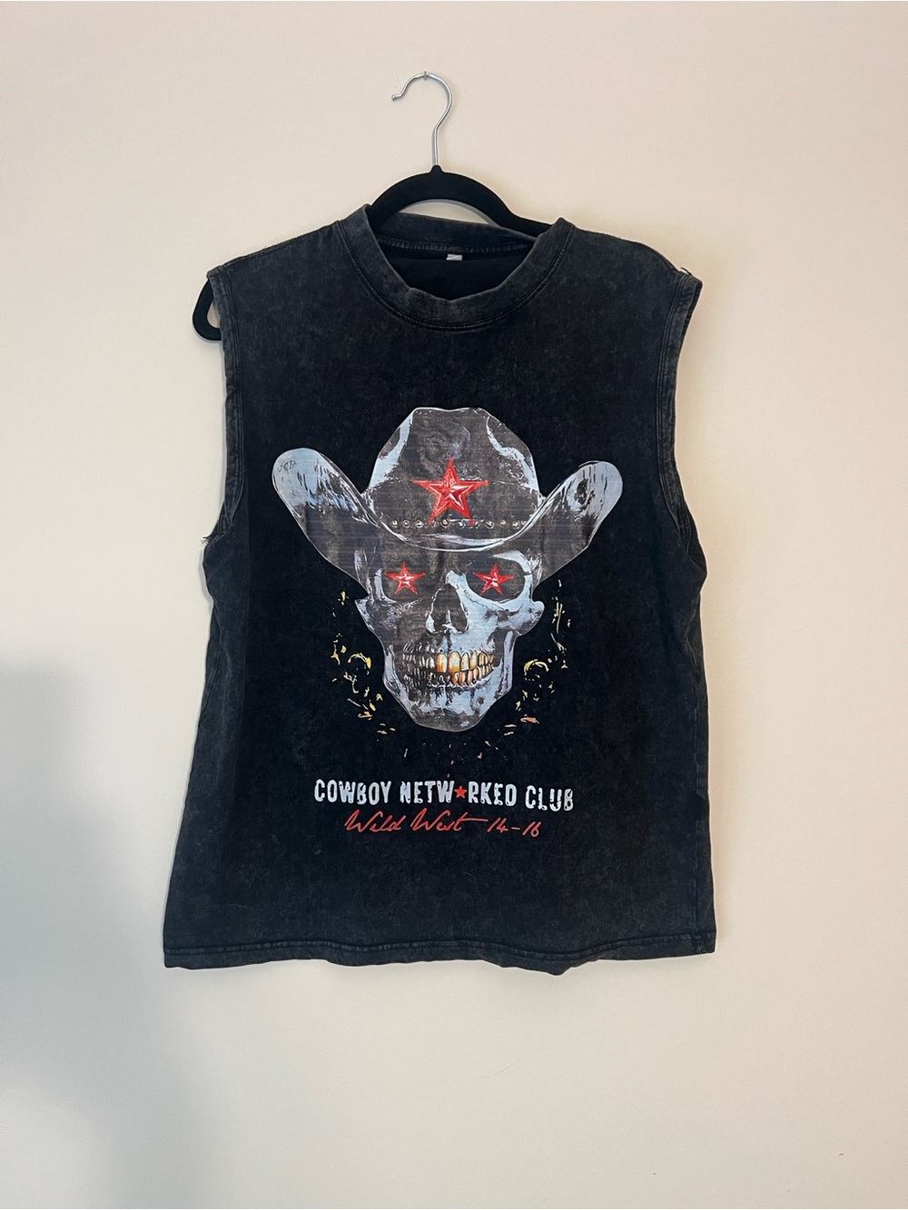 Vintage Style Black Cowboy Skull Graphic Tank Top - Kids